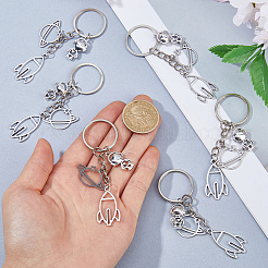12Pcs Alloy & 304 Stainless Steel Robot & Rocket & Planet Keychains&nbsp;KEYC-FH00100