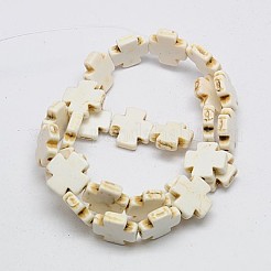 合成ターコイズビーズ連売り  染め  ギリシャ十字  乳白色  35x35x6mm  穴：1mm  約80個/1000g&nbsp;TURQ-G118-35x35mm-09