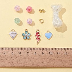 DIYキャンディーカラーブレスレット作りキット  アクリル＆ABSプラスチックビーズを含む  ライトニング ボルト & ハート & スター & さくら合金エナメル ペンダント  ミックスカラー  293個/箱&nbsp;DIY-FS0002-98