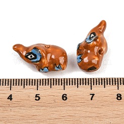 手作りの陶器ビーズ  手描き  動物  チョコレート  象  10.5~11x20.5~21.5x10.5mm  穴：1.5~1.6mm&nbsp;PORC-A033-04B