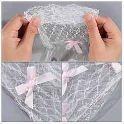リボン結びのポリエステル製ロングレース手袋  結婚式の花嫁用品用  ピンク  400x110x3.5mm&nbsp;AJEW-WH20007-92A