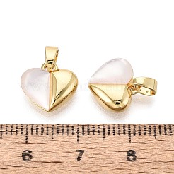 真鍮と貝殻のペンダント  ハートチャーム  ゴールドカラー  貝殻色  10.5~11x11.5x3mm  穴：4.5x2.8mm&nbsp;KK-T080-85G