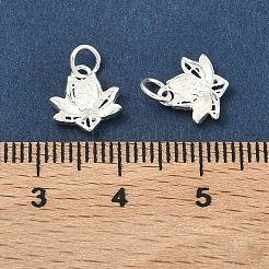 925スターリングシルバーチャーム  銀色のメッキ  スタンプ925個付き  花  9x9x2mm  丸カン：4.5x0.7ミリ  3.2mm内径&nbsp;STER-A050-04C-S