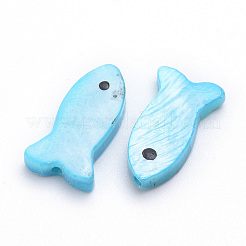 天然カウリーシェルビーズ  染め  魚  ミックスカラー  15~16x8~9x2.5mm  穴：1mm&nbsp;X-SHEL-Q008-86