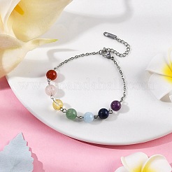 Chakra Theme Natural Quartz & Rose Quartz & Carnelian & Green Aventurine & Lapis Lazuli & Amethyst & Synthetic Citrine Round Beaded Bracelets for Women&nbsp;BJEW-JB11194-02
