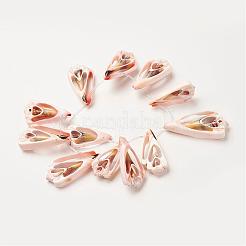 天然石シェルビーズ連売り  三角形  桃パフ  43~64x20~30x7~10mm  穴：1mm&nbsp;SSHEL-G018-03
