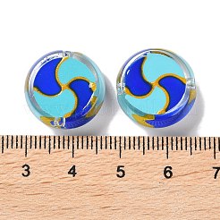 ガラスビーズ連売り  手描きのビーズ  エナメル  フラットラウンド  ブルー  17x7mm  穴：1.5mm  約19個/連  12.60インチ（32cm）&nbsp;GLAA-L047-03E