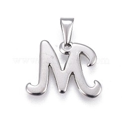 304ステンレスペンダント  ラインストーン付き  文字L  文字.m  17.5x23x2mm  穴：3~3.5x7.5~8mm&nbsp;X-STAS-F202-16P-M