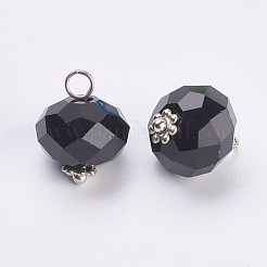 ガラスチャーム  真鍮パーツ  ロンデル  多面カット  プラチナ  ミックスカラー  14x11.5~12mm  穴：2mm&nbsp;GLAA-P038-01P