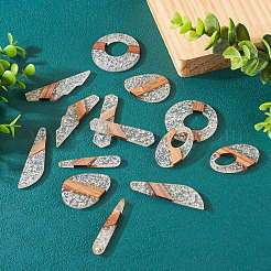 14Pcs 7 Styles Transparent Resin & Walnut Wood Pendants&nbsp;RESI-BY0001-06