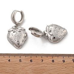 真鍮フープピアス 鉛フリー＆カドミウムフリー  長持ちメッキ  ラックめっき  苺  プラチナ  40x19mm&nbsp;EJEW-R016-08P-01