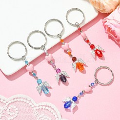 ガラス＆アクリルペンダントキーホルダー  鉄のスプリットキーリング付き  ハート＆エンジェル  ミックスカラー  8.1~8.2cm&nbsp;KEYC-JKC00642