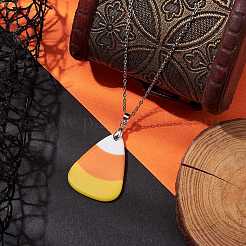 ハロウィーンのアクリルキャンディコーンペンダントネックレス  アズキチェーン  ステンレス鋼色  15.55インチ（39.5cm）&nbsp;NJEW-JN04888