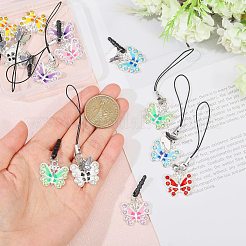 合金エナメル携帯ストラップと携帯防塵プラグ  ラインストーン付き  ミックスカラー  4~8.5cm  4個/セット&nbsp;HJEW-GL00016