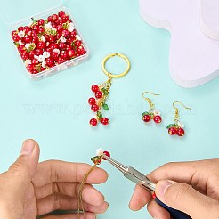 50個のガラスペンダント  チェリー＆フラワー  樹脂とゴールドの丸カンループ付き  レッド  20.5x16.5x8mm  穴：4mm&nbsp;PALLOY-SZ00001