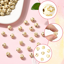400個メッキアクリルビーズ  ゴールドライン入り  クロスの丸  ベージュ  10mm  穴：2mm&nbsp;PACR-PA0001-09