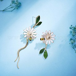 Daisy & bee エナメル アシンメトリー ピアス  女性のための黄金の合金の長いタッセル ダングル スタッド イヤリング  グリーン  91x20mm  42x20mm  ピン：0.7mm&nbsp;JE963A