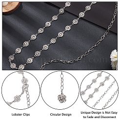1Pc Iron Rhinestone Sparkling Flower Link Chains Belt with Alloy Cable Chains&nbsp;AJEW-FG0003-49