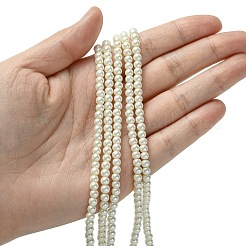 環境に優しい染色ガラスパールラウンドビーズ連売り  コットンコードねじ切り  ホワイト  4~4.5mm  穴：0.7~1.1mm  約104個/連  15インチ&nbsp;X-HY-A002-4mm-RB001