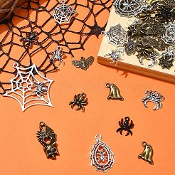 ハロウィンをテーマにした合金ペンダント40個4色  クモのチャーム  ミックスカラー  17~18x13.5~14x2.5~3mm  穴：1.8~2mm  10個/カラー&nbsp;FIND-YW0006-35