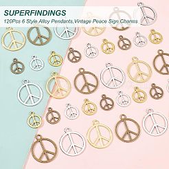 120個6スタイルアロイペンダント  カドミウムフリー＆鉛フリー  ピースサイン  ミックスカラー  15~25x12~21x1mm  穴：1.2~2.5mm  20個/スタイル&nbsp;TIBEP-FH0001-20