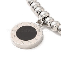 304 Stainless Steel Roman Numeral Flat Round Charm Bracelet with Enamel&nbsp;BJEW-B057-11P