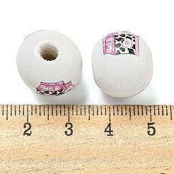 天然木ヨーロッパビーズ  大穴ビーズ  牛の模様で丸い  ホワイト  16mm  穴：4mm&nbsp;WOOD-F014-01F