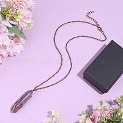 1Pc Natural Amethyst Bullet Macrame Pouch Pendant Alloy Chain Necklaces&nbsp;NJEW-PA0001-01B