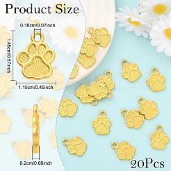ラックメッキ合金チャーム20個  カドミウムフリーと鉛フリー＆ニッケルフリー  犬の足跡チャーム  マットゴールドカラー  14.5x11.5x2mm  穴：1.8mm  20個/セット&nbsp;FIND-YW0008-09