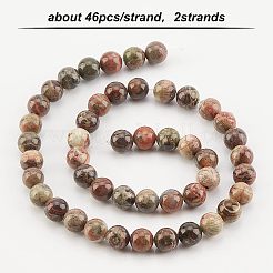 2連売りラウンド天然オーシャンアゲート/オーシャンジャスパービーズ連売り  8mm  穴：1.2mm  約46個/連  14.96''（38センチメートル）&nbsp;G-OC0002-71