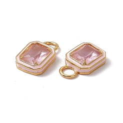 ピンクガラス長方形ペンダント  本物の 18k 金メッキ ラック メッキ真鍮パーツとエナメル  カドミウムフリー＆鉛フリー＆ニッケルフリー  ミックスカラー  15.5~16x9x3.5~4mm  穴：3.3mm&nbsp;KK-I696-10G