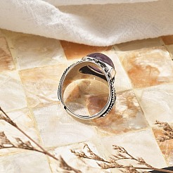 Natural & Synthetic Gemstone Adjustable Rings&nbsp;RJEW-I108-03AS