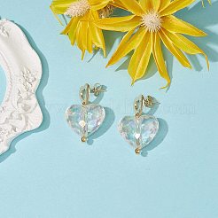 透明アクリル ハート ダングル スタッド ピアス  女性用 201 ステンレススチール ドロップ イヤリング、316 ステンレススチール ピン付き  ゴールドカラー  30mm  ピン：0.6mm&nbsp;EJEW-TA00167