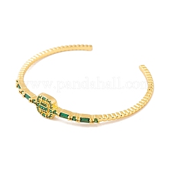 Brass Pave Green Glass Open Cuff Bangles for Women&nbsp;BJEW-S147-15G-C