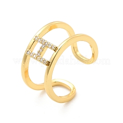 Clear Cubic Zirconia Initial Letter Open Cuff Ring&nbsp;RJEW-A012-01G-H
