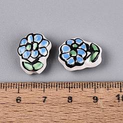 ハンドメイドの磁器セラミックビーズ  手描き  花  ファミーユスタイルバラ  空色  15~17x13~14x6~7mm  穴：1.8~2mm&nbsp;PORC-Q005-08D