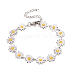 Enamel Daisy Link Chains Bracelet&nbsp;BJEW-P271-01P