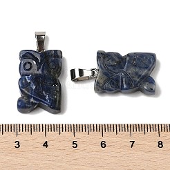 天然石ソーダライトペンダント  201ステンレススチール製金具付き  フクロウ  24~25x14.5~16x7mm  穴：4x7.5mm&nbsp;G-B127-09P-01