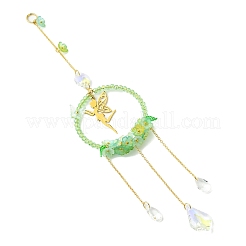 Teardrop Flower Glass & Acrylic Beads Suncatcher with 201 Stainless Steel Fairy Pendants&nbsp;HJEW-JM04988-01