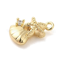 Marine Animal Theme Golden Brass Micro Pave Clear Cubic Zirconia Pendants&nbsp;KK-U031-01G-03
