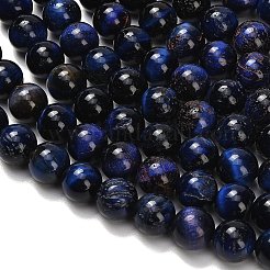 天然石タイガーアイビーズ連売り  グレードB  ラウンド  染め＆加熱  ダークブルー  10.5mm  穴：0.7mm  約38個/連  15.16インチ（38.5cm）&nbsp;G-F591-18-10mm-03