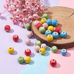 30 個 5 色の手作り磁器ビーズ  光沢釉の磁器のスタイル  ラウンド  ミックスカラー  7.5~8x7~7.5mm  穴：2mm  6個/カラー&nbsp;PORC-YW0001-03