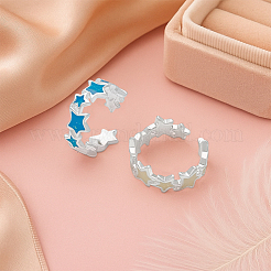 4Pcs 2 Colors Adjustable Brass Enamel Star Cuff Rings for Women&nbsp;RJEW-HY0001-08
