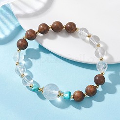Natural Quartz Crystal & Wood Round Beaded Stretch Bracelets for Women & Girls&nbsp;BJEW-TA00721