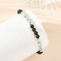 4Pcs 4 Styles Natural Mixed Stone Faceted Cube and Round Natural Lava Rock Beaded Stretch Bracelets for Women&nbsp;BJEW-JB14250-01