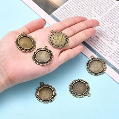 Tibetan Style Flat Round Alloy Pendant Cabochon Settings&nbsp;TIBEP-Q045-005AB-NR