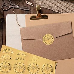 プラスチック製の粘着式金箔エンボスステッカー  メダル装飾ステッカー  トンボ  5x5cm&nbsp;DIY-WH0575-003
