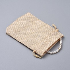 ストレッチブレスレット  真鍮のビーズで  天然淡水パールビーズと黄麻布の包装袋の巾着袋を等級分けする  ホワイト  2-1/8インチ（5.4cm）&nbsp;BJEW-JB04621