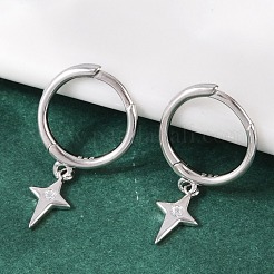 Star 925 Sterling Silver Micro Pave Clear Cubic Zirconia Hoop Earrings for Women&nbsp;EJEW-G427-03P