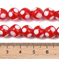 手作りランプワークビーズ  水玉模様のラウンド  レッド  10x9.5~10mm  穴：1.8mm  約39個/連  14.76''（37.5センチメートル）&nbsp;LAMP-D002-10mm-01A